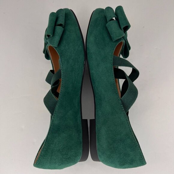 Womens Green Elastic Crisscross Bowknot Slip-On SuedeLook Size 8 Ballet Flats - Picture 6 of 9